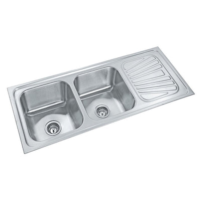 Parryware Coral Double Bowl Sink With Drain Folded Edge Gloss Finish C856081 